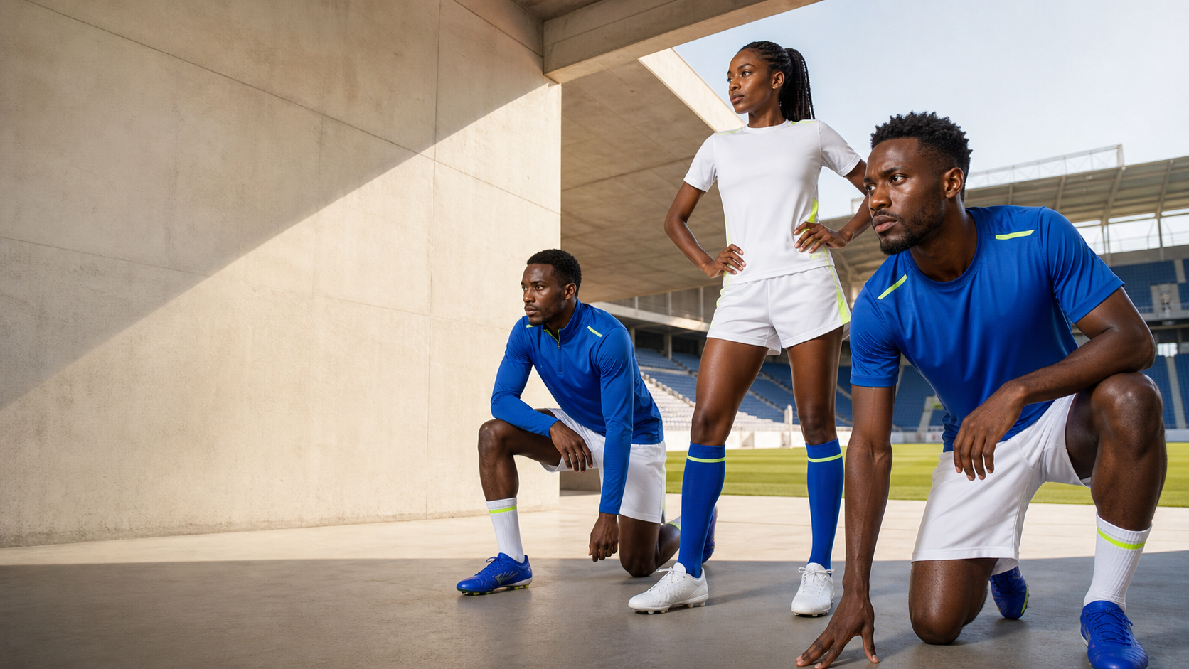 Bella athletes preparing to train in a stadium